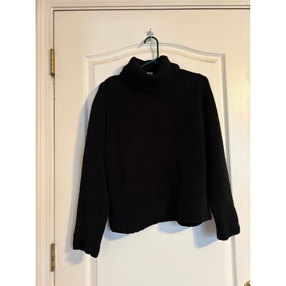 Columbia Turtleneck Sweater Womens Small Black Excellent Fuzzy Fleece Pullover